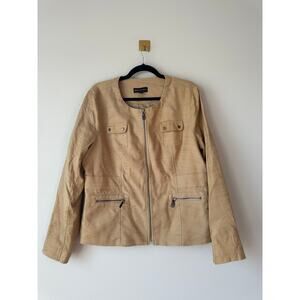 Dana Buchman Linen Safari  Utility Jacket Tan Zip Front Size 16